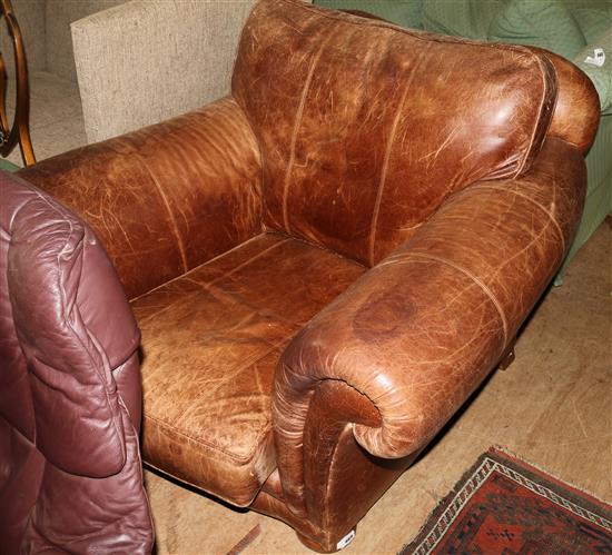 Edwardian leather library armchair